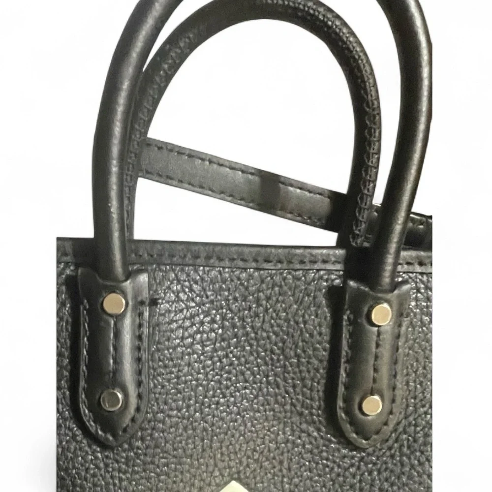 Kate Spade ELLA Mini Black Tote with Cream Logo and silver hardware.